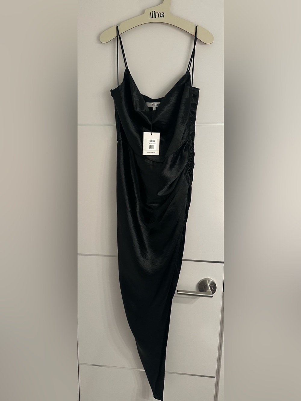 Aiifos Martha Black Asymmetrical Satin Dress - Picture 3 of 6